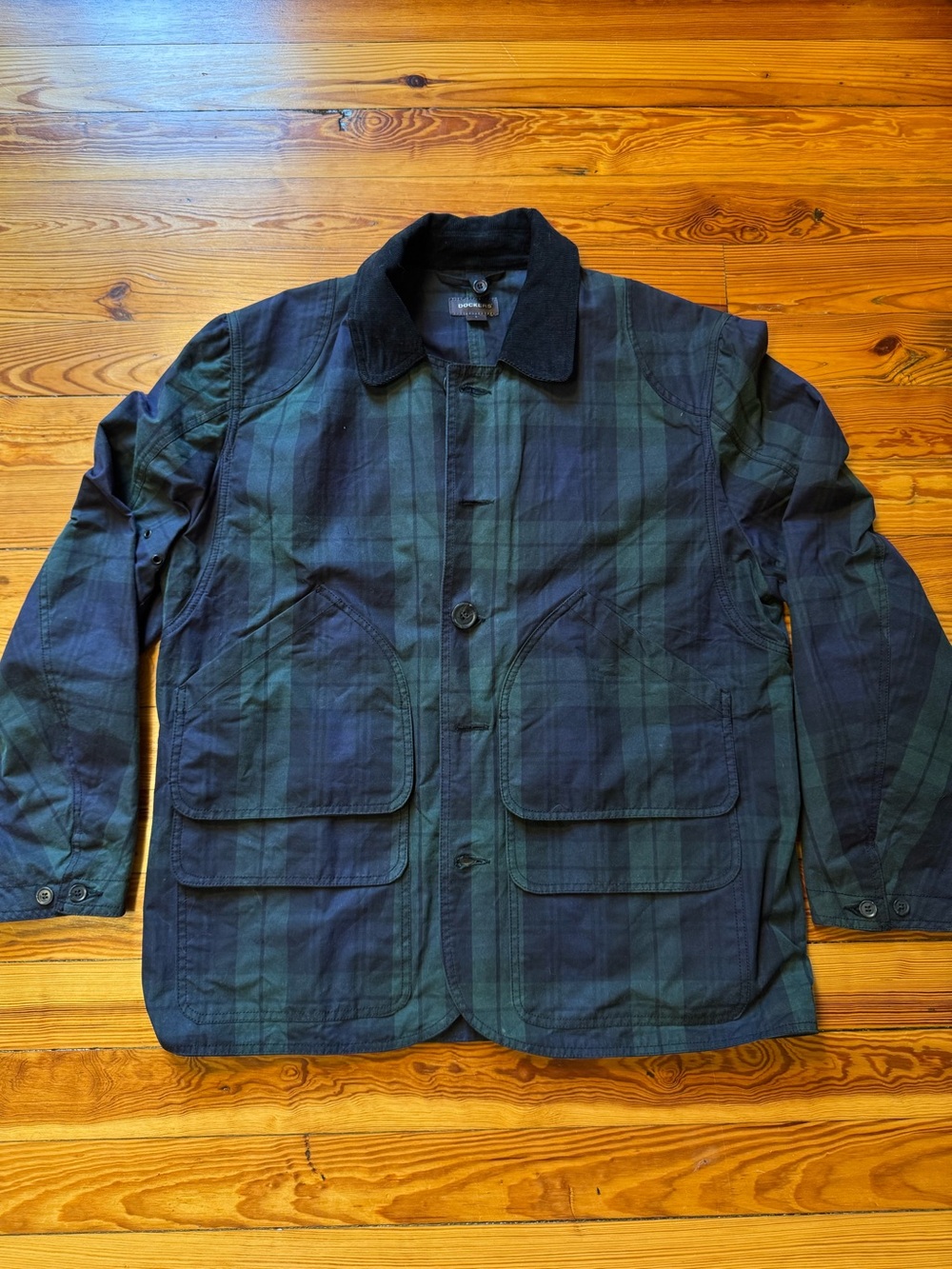 Dockers Barbour-Style Waxed Canvas Men's Black Watch Plaid Field Jacket